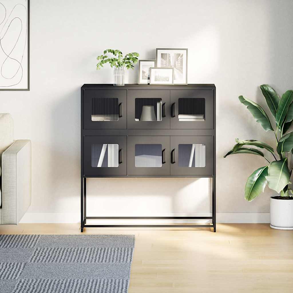 Dressoir 100,5x39x107 cm koudgewalst staal zwart is nu te koop bij PeponiXL, paradijselijk wonen!