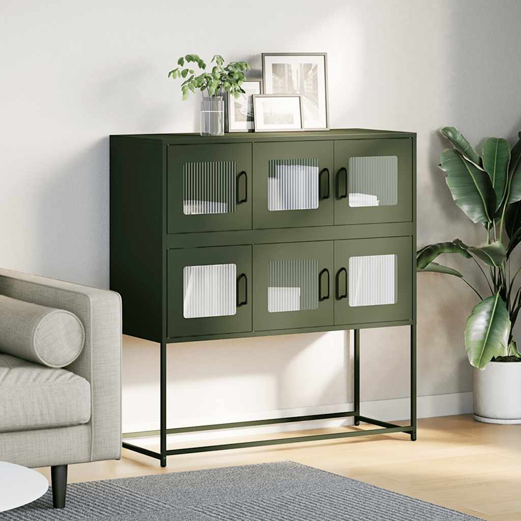 Dressoir 100,5x39x107 cm koudgewalst staal olijfgroen is nu te koop bij PeponiXL, paradijselijk wonen!
