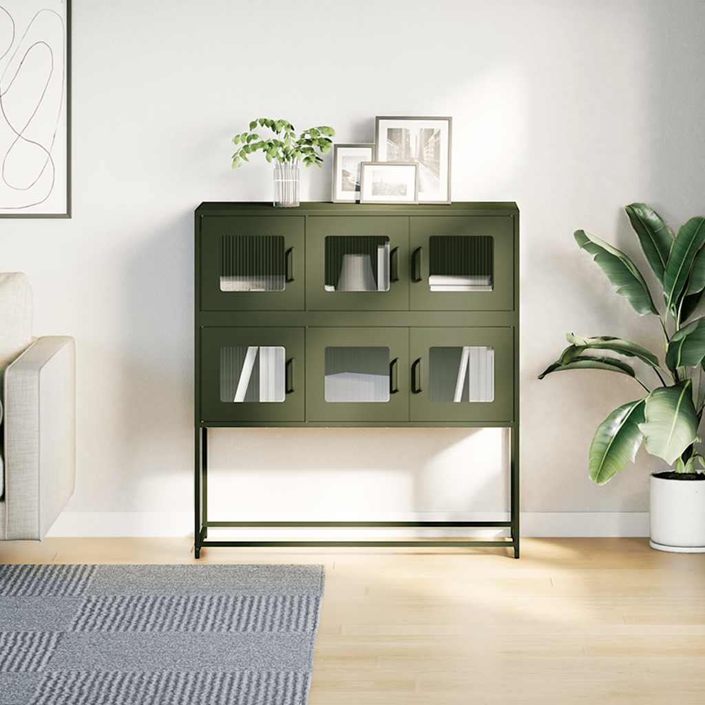 Dressoir 100,5x39x107 cm koudgewalst staal olijfgroen is nu te koop bij PeponiXL, paradijselijk wonen!