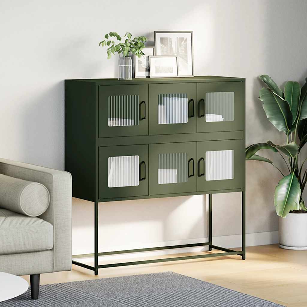 Dressoir 100,5x39x107 cm koudgewalst staal olijfgroen is nu te koop bij PeponiXL, paradijselijk wonen!