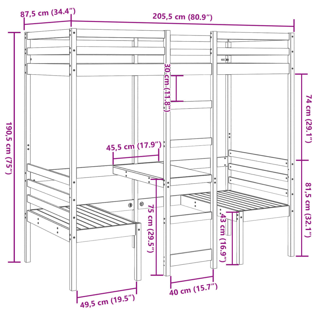 Hoogslaper met bureau en stoelen massief grenenhout 80x200cm is nu te koop bij PeponiXL, paradijselijk wonen!