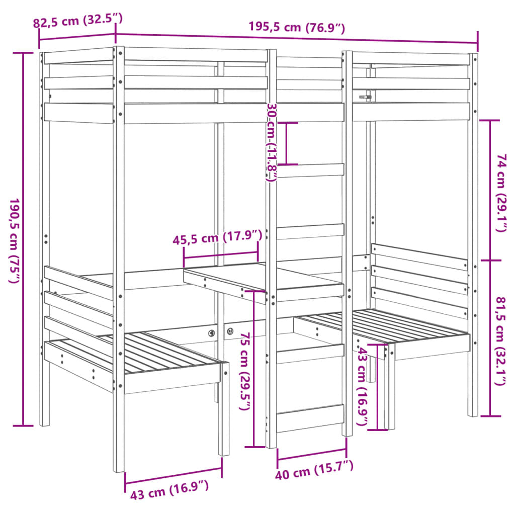 Hoogslaper met bureau en stoelen grenenhout wit 75x190 cm is nu te koop bij PeponiXL, paradijselijk wonen!