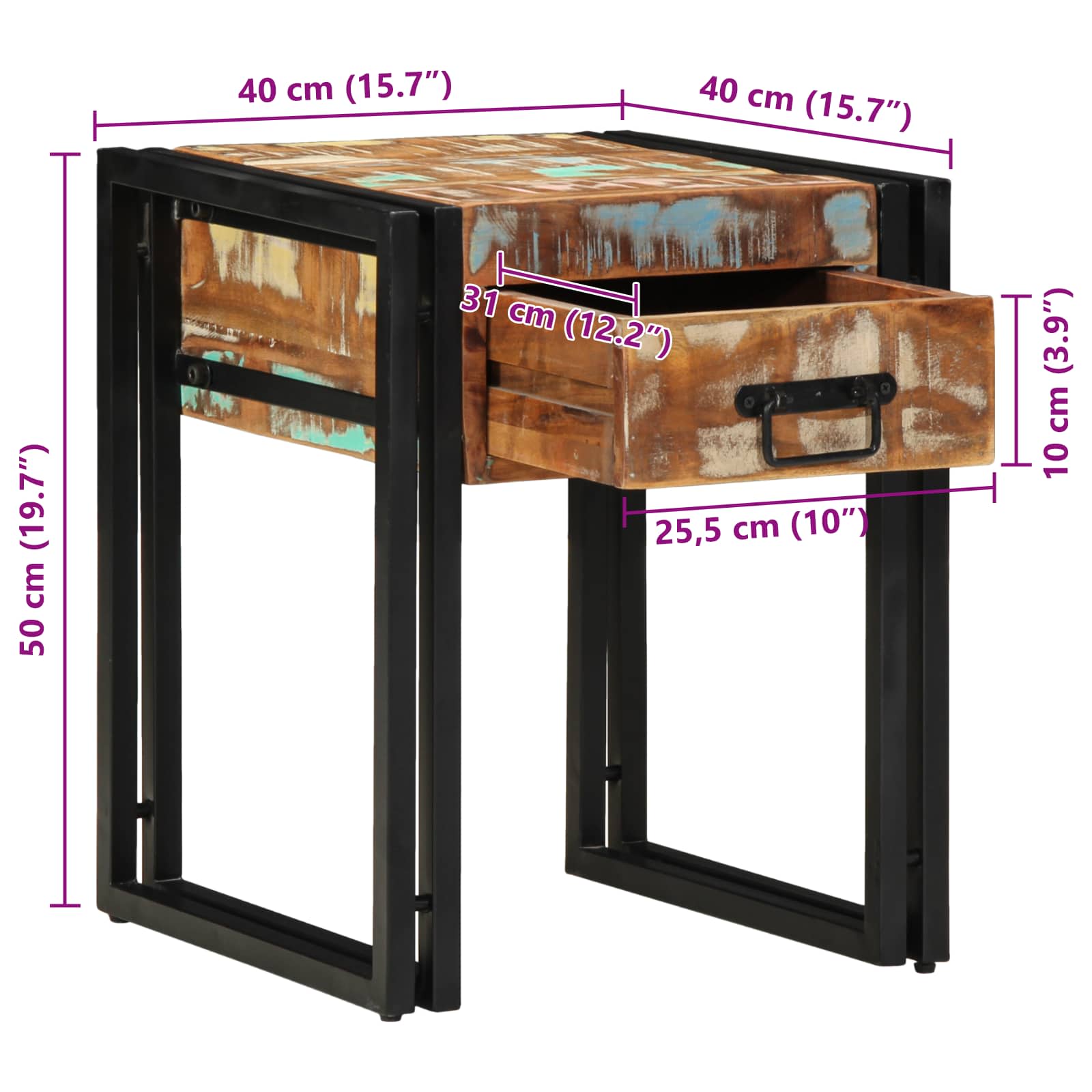 Bijzettafel met lade 40 x 40 x 50 cm Massief Gerecycled Hout is nu te koop bij PeponiXL, paradijselijk wonen!