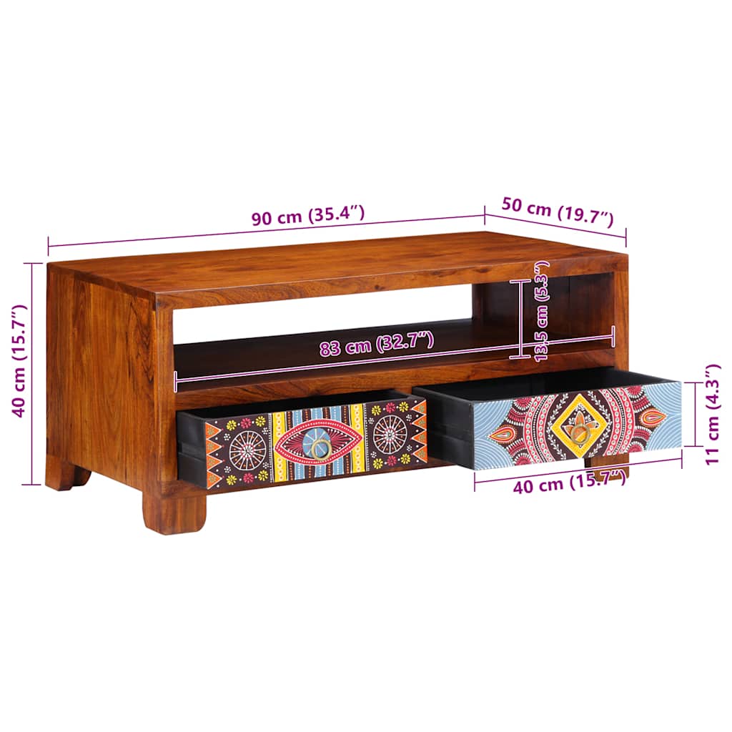 Salontafel 90x50x40 cm massief acaciahout is nu te koop bij PeponiXL, paradijselijk wonen!