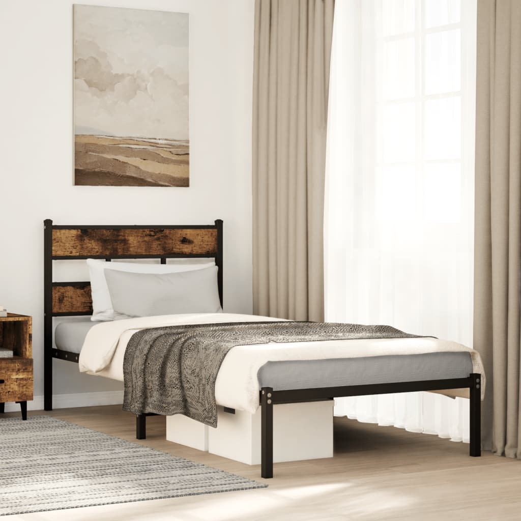 Bedframe zonder matras metaal gerookt eikenkleurig 100x190 cm is nu te koop bij PeponiXL, paradijselijk wonen!