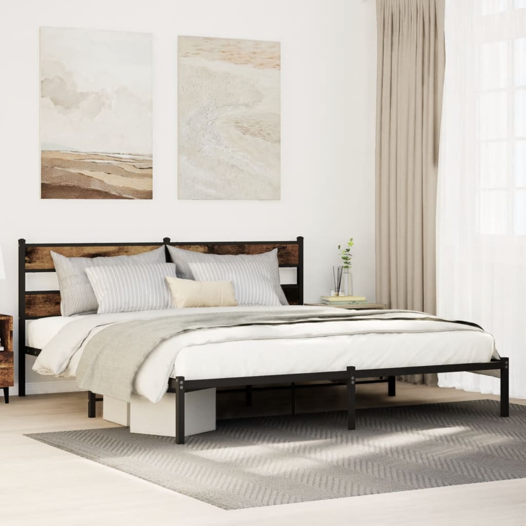 Bedframe zonder matras metaal gerookt eikenkleurig 193x203 cm is nu te koop bij PeponiXL, paradijselijk wonen!