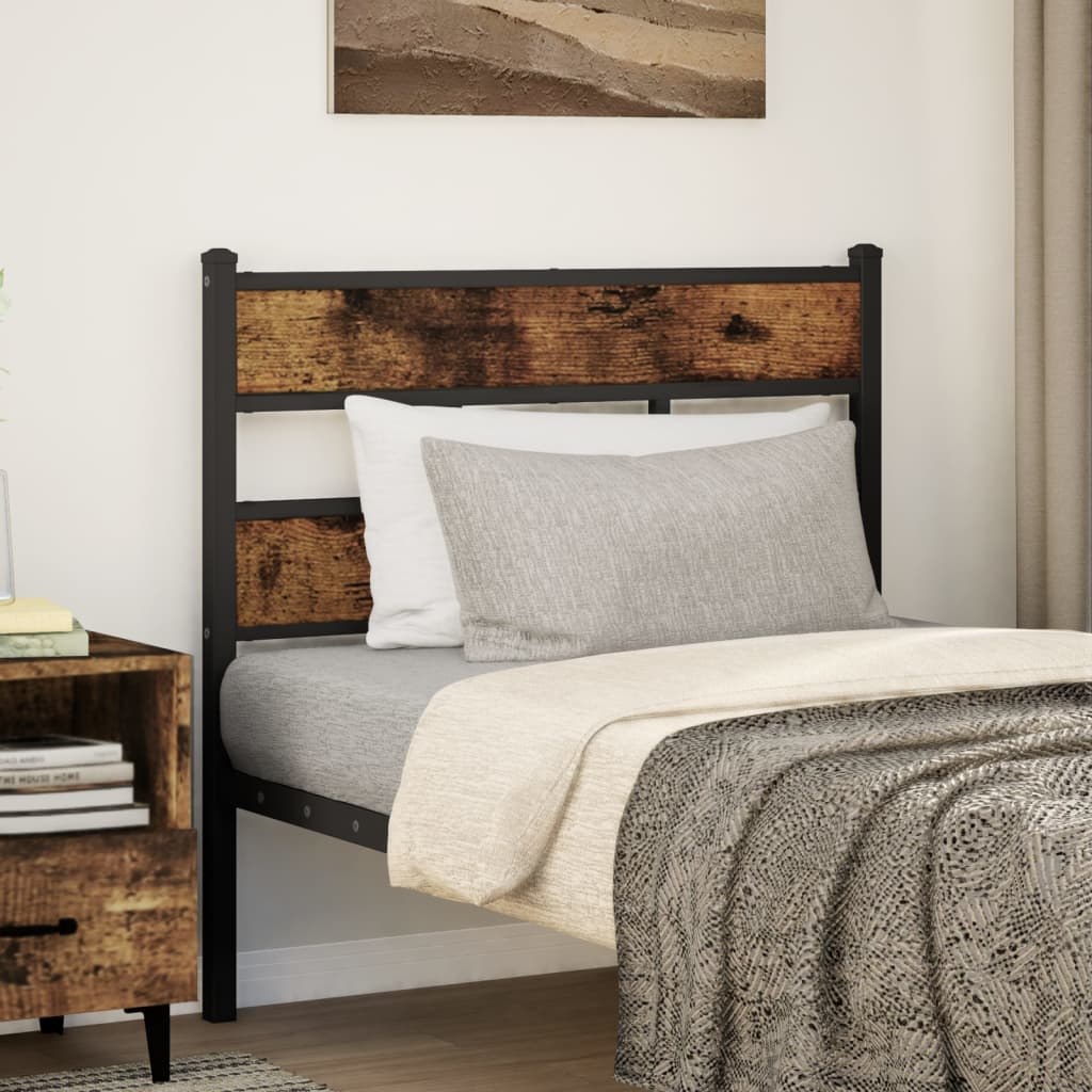 Vervangend hoofdbord 90 cm ijzer en bewerkt hout gerookt eikenkleurig is nu te koop bij PeponiXL, paradijselijk wonen!