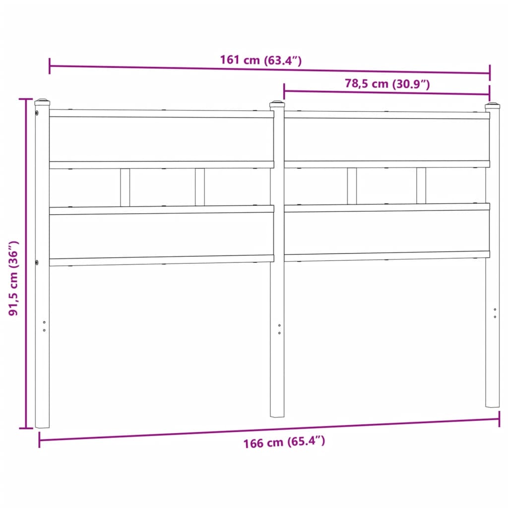 Hoofdbord 160 cm ijzer en bewerkt hout gerookt eikenkleurig is nu te koop bij PeponiXL, paradijselijk wonen!