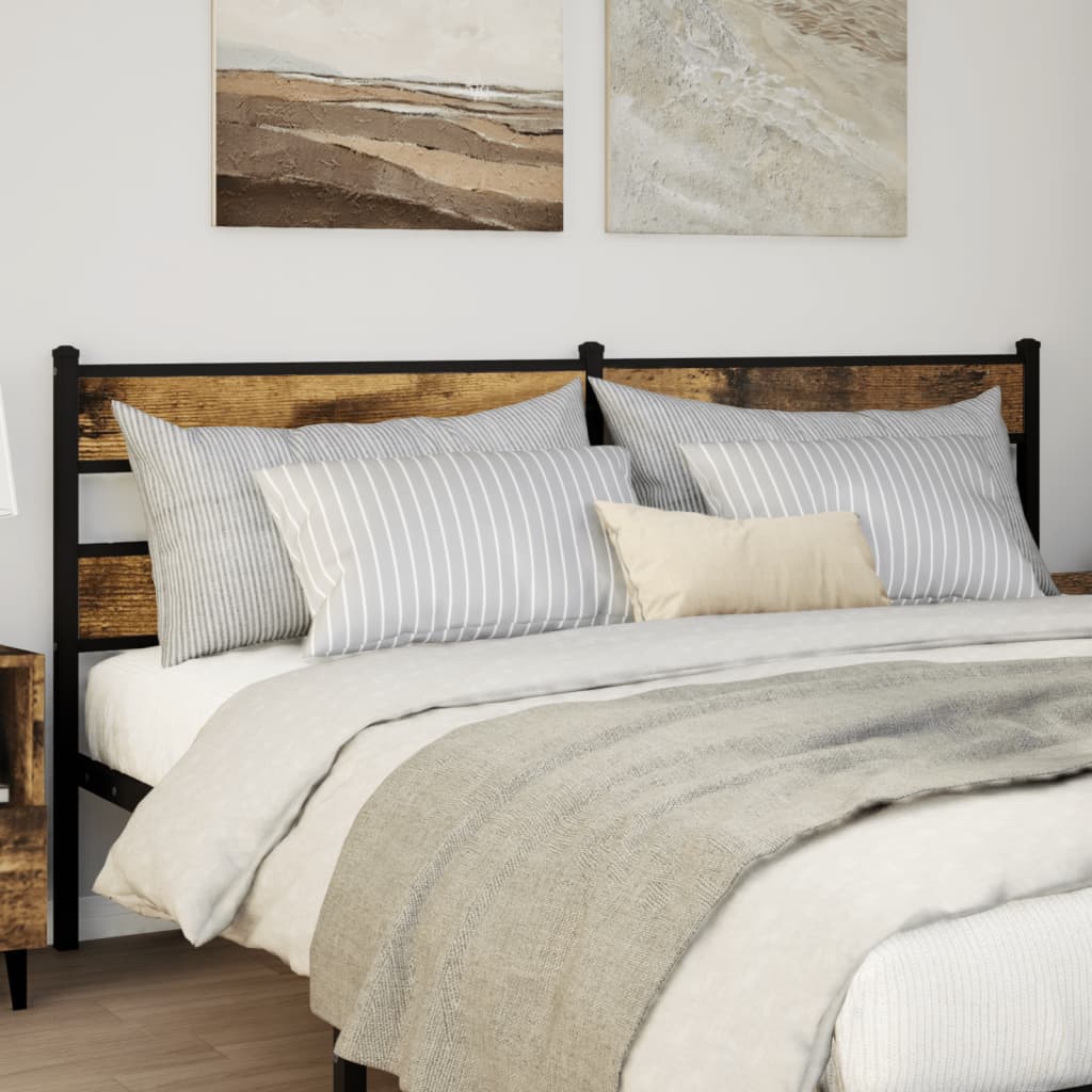 Vervangend hoofdbord 180 cm ijzer en bewerkt hout gerookt eikenkleurig is nu te koop bij PeponiXL, paradijselijk wonen!
