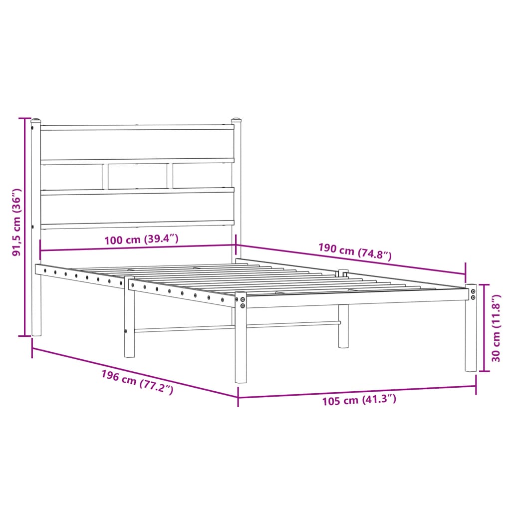 Bedframe zonder matras metaal sonoma eikenkleurig 100x190 cm is nu te koop bij PeponiXL, paradijselijk wonen!