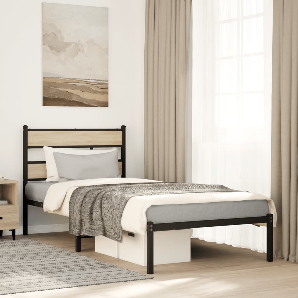 Bedframe zonder matras metaal sonoma eikenkleurig 100x190 cm is nu te koop bij PeponiXL, paradijselijk wonen!