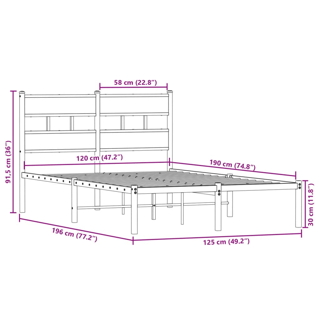 Bedframe zonder matras metaal sonoma eikenkleurig 120x190 cm is nu te koop bij PeponiXL, paradijselijk wonen!