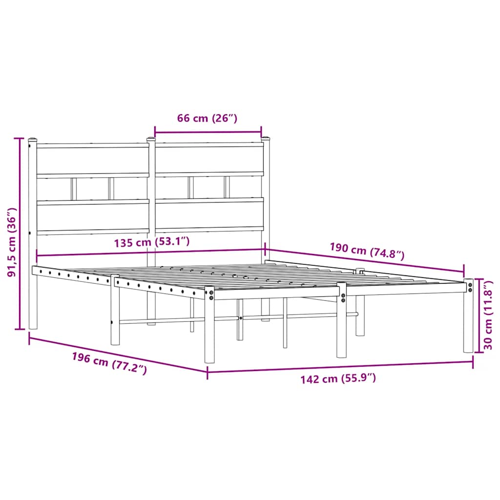Bedframe zonder matras metaal sonoma eikenkleurig 135x190 cm is nu te koop bij PeponiXL, paradijselijk wonen!