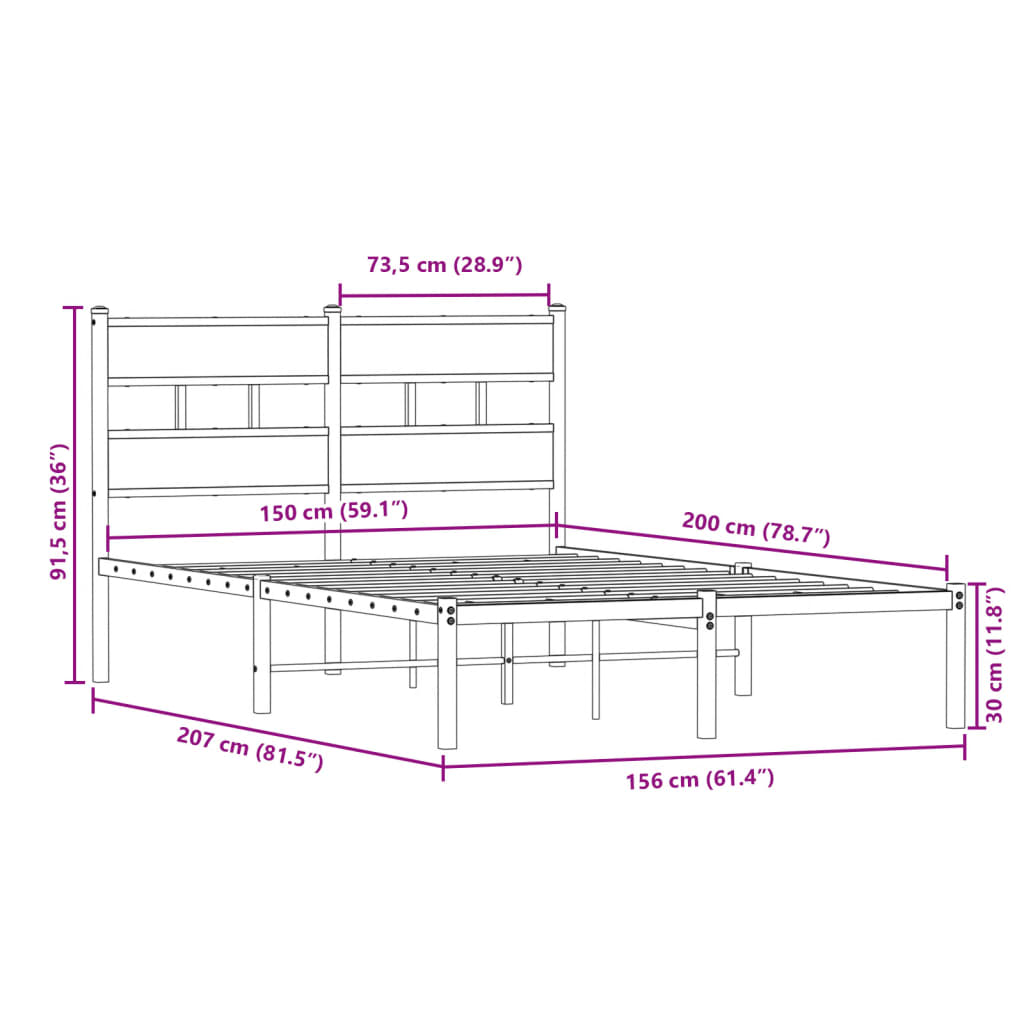 Bedframe zonder matras metaal sonoma eikenkleurig 150x200 cm is nu te koop bij PeponiXL, paradijselijk wonen!
