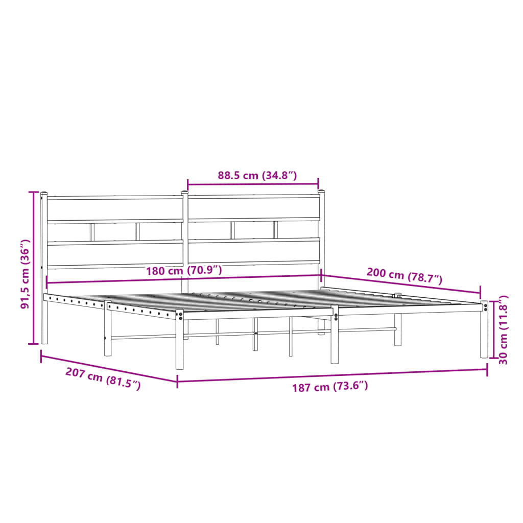 Bedframe zonder matras metaal sonoma eikenkleurig 180x200 cm is nu te koop bij PeponiXL, paradijselijk wonen!