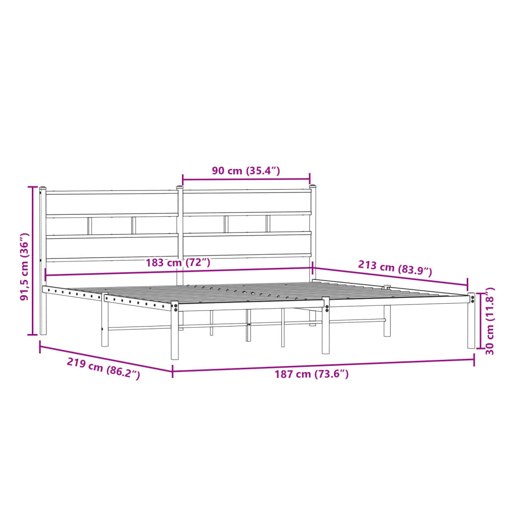 Bedframe zonder matras metaal sonoma eikenkleurig 183x213 cm is nu te koop bij PeponiXL, paradijselijk wonen!