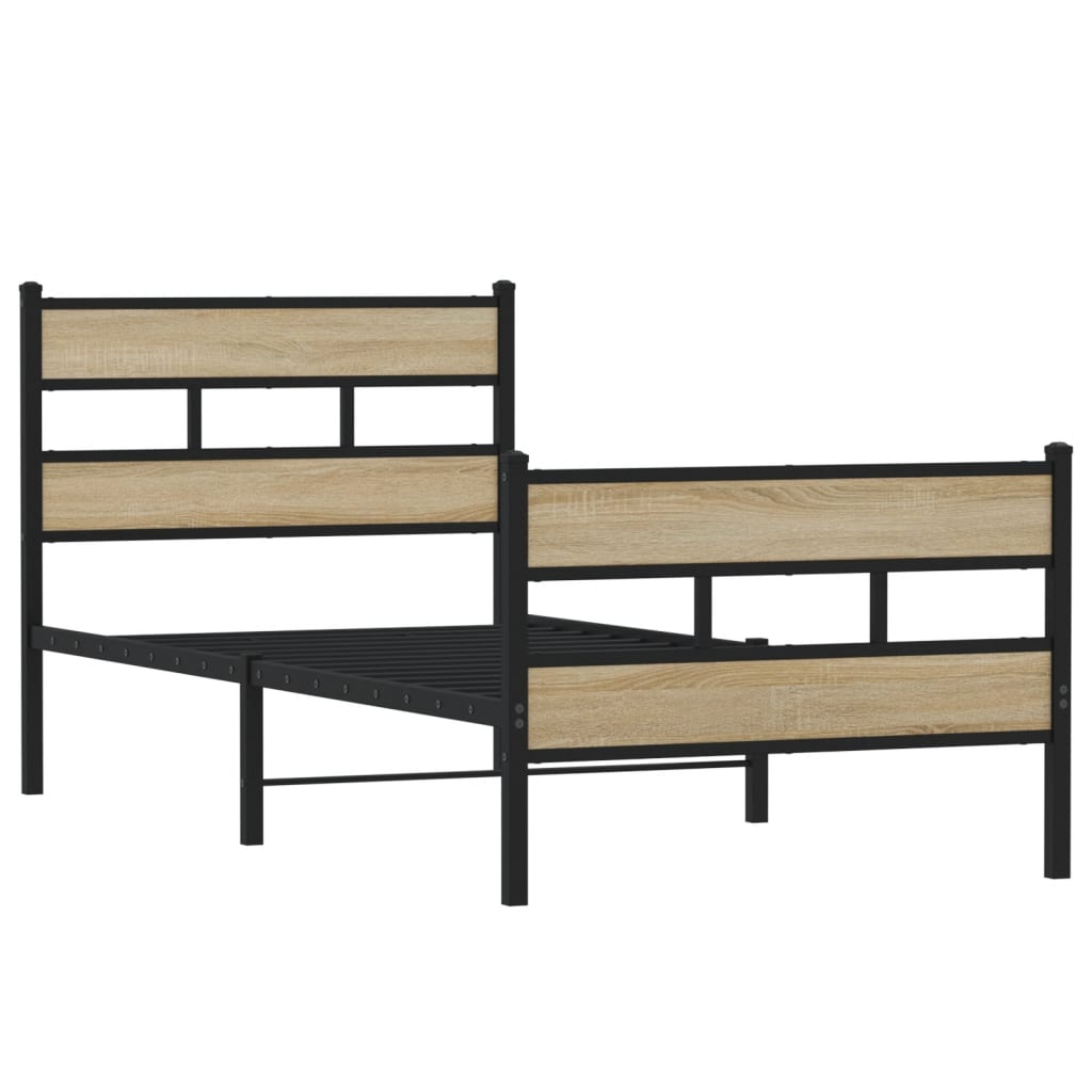 Bedframe zonder matras metaal sonoma eikenkleurig 75x190 cm is nu te koop bij PeponiXL, paradijselijk wonen!