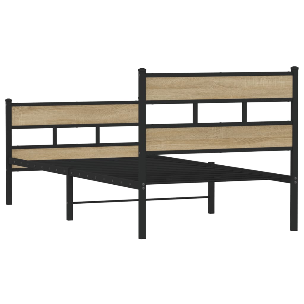 Bedframe zonder matras metaal sonoma eikenkleurig 75x190 cm is nu te koop bij PeponiXL, paradijselijk wonen!