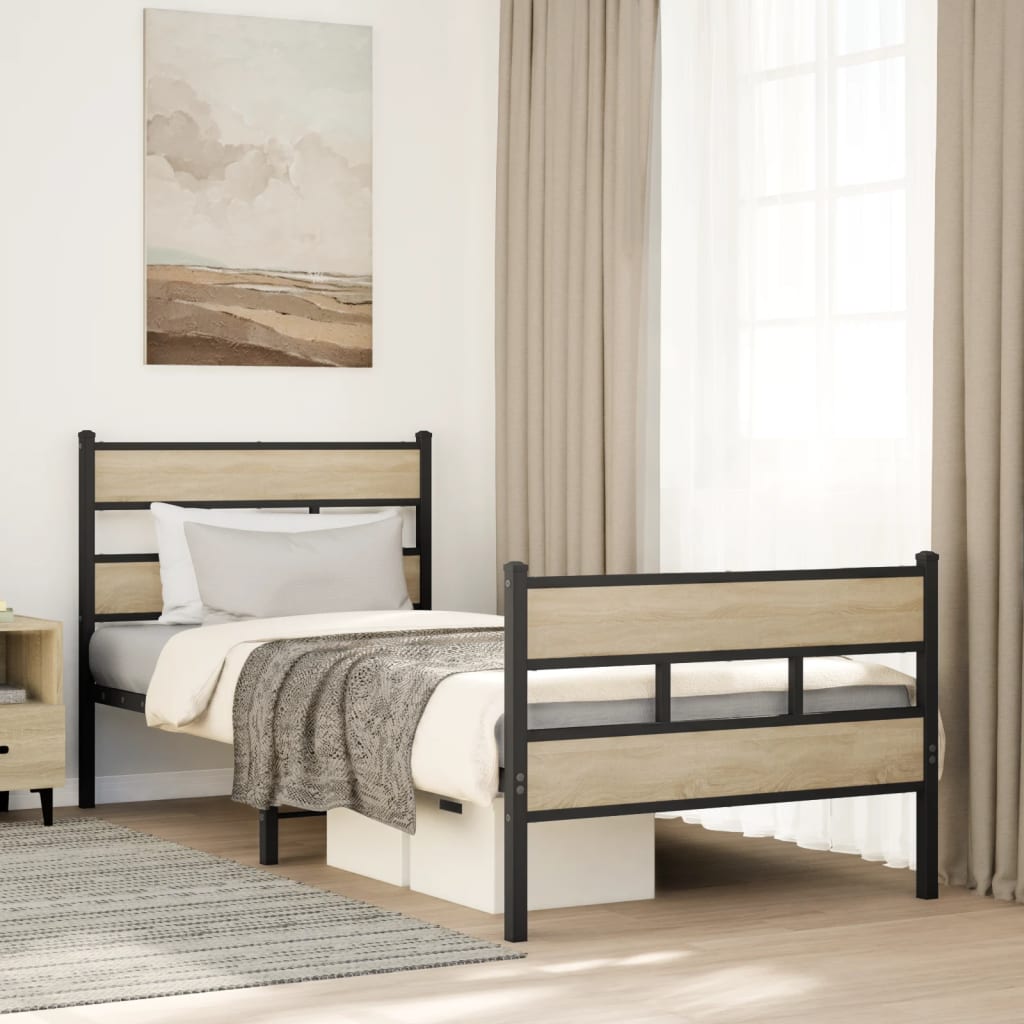 Bedframe zonder matras metaal sonoma eikenkleurig 75x190 cm is nu te koop bij PeponiXL, paradijselijk wonen!