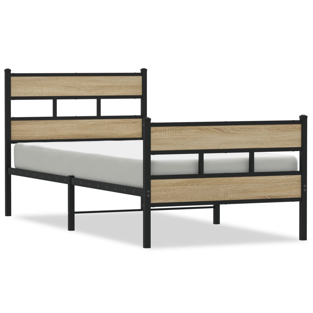Bedframe zonder matras metaal sonoma eikenkleurig 90x190 cm is nu te koop bij PeponiXL, paradijselijk wonen!