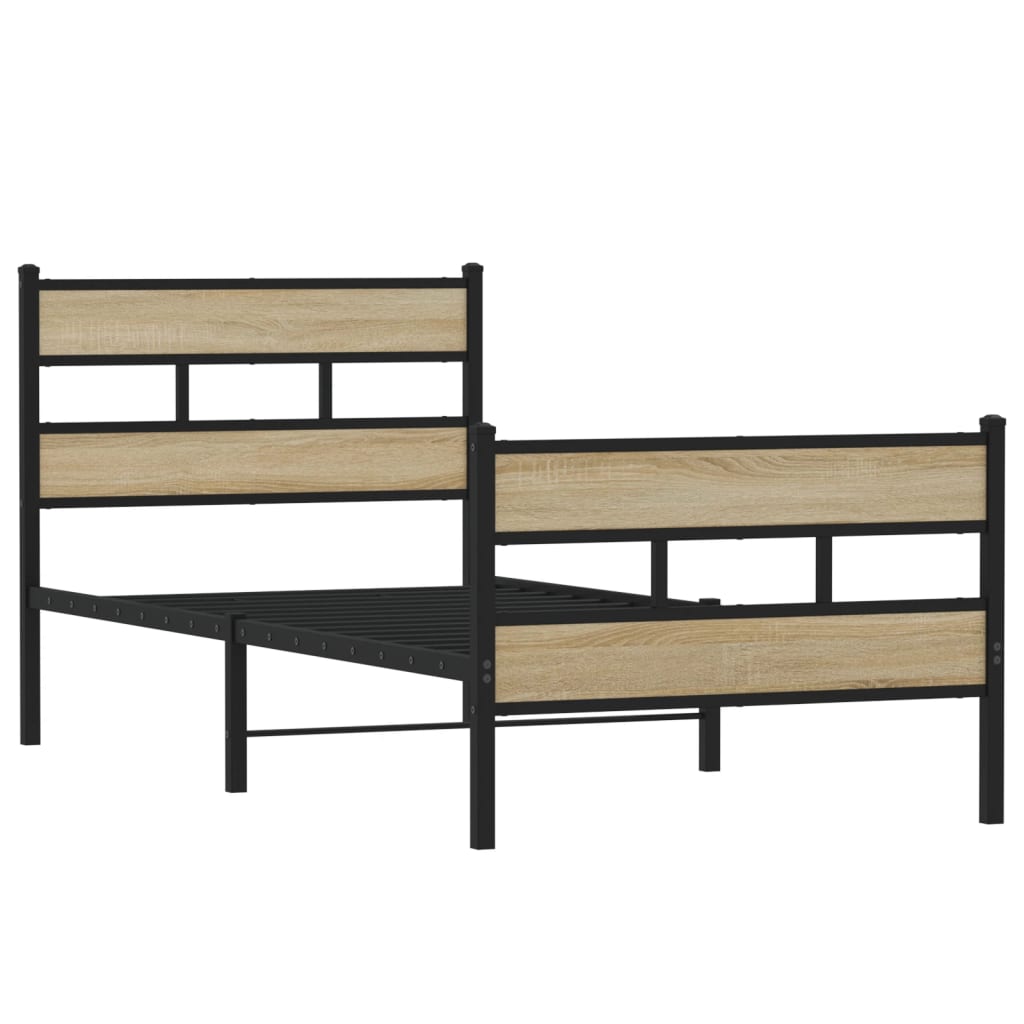 Bedframe zonder matras metaal sonoma eikenkleurig 90x190 cm is nu te koop bij PeponiXL, paradijselijk wonen!