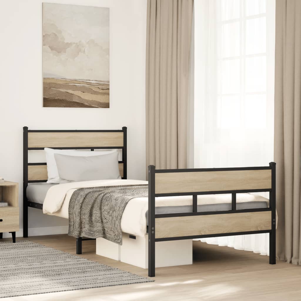 Bedframe zonder matras metaal sonoma eikenkleurig 100x190 cm is nu te koop bij PeponiXL, paradijselijk wonen!