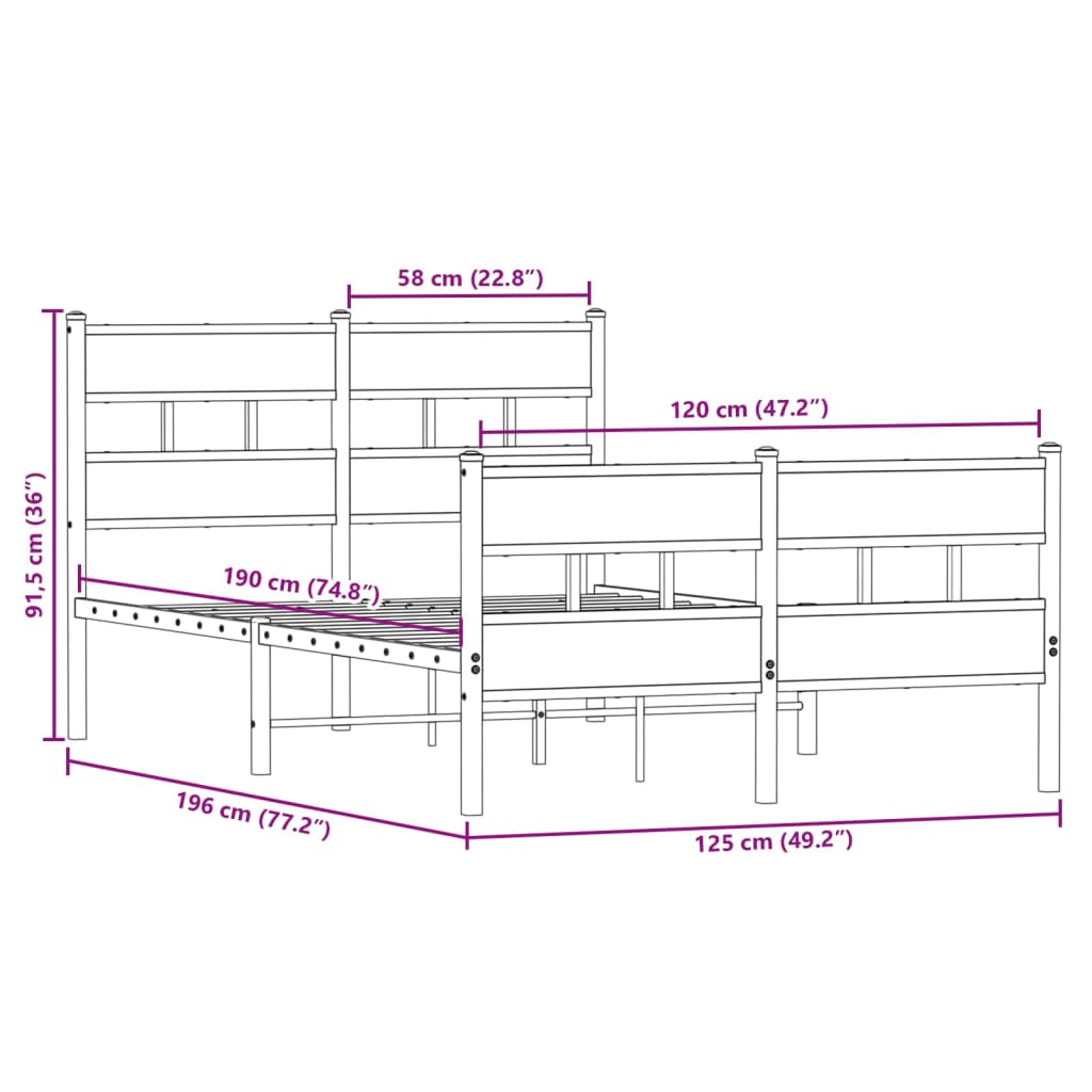 Bedframe zonder matras metaal sonoma eikenkleurig 120x190 cm is nu te koop bij PeponiXL, paradijselijk wonen!