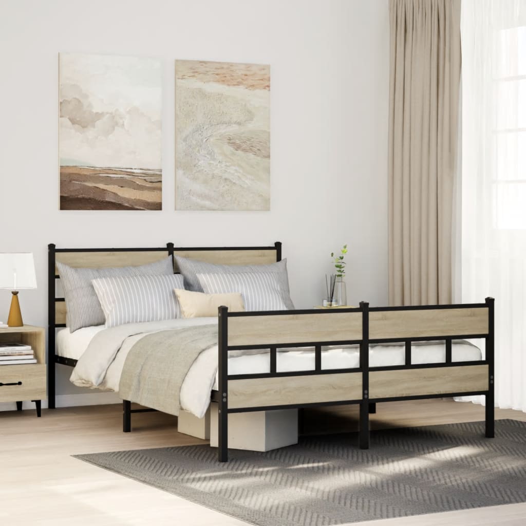 Bedframe zonder matras metaal sonoma eikenkleurig 135x190 cm is nu te koop bij PeponiXL, paradijselijk wonen!