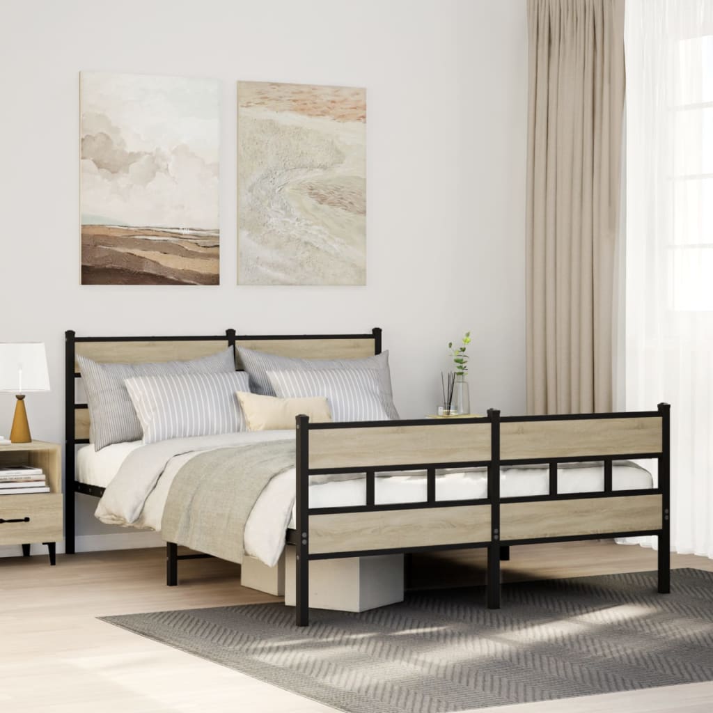 Bedframe zonder matras metaal sonoma eikenkleurig 140x200 cm is nu te koop bij PeponiXL, paradijselijk wonen!