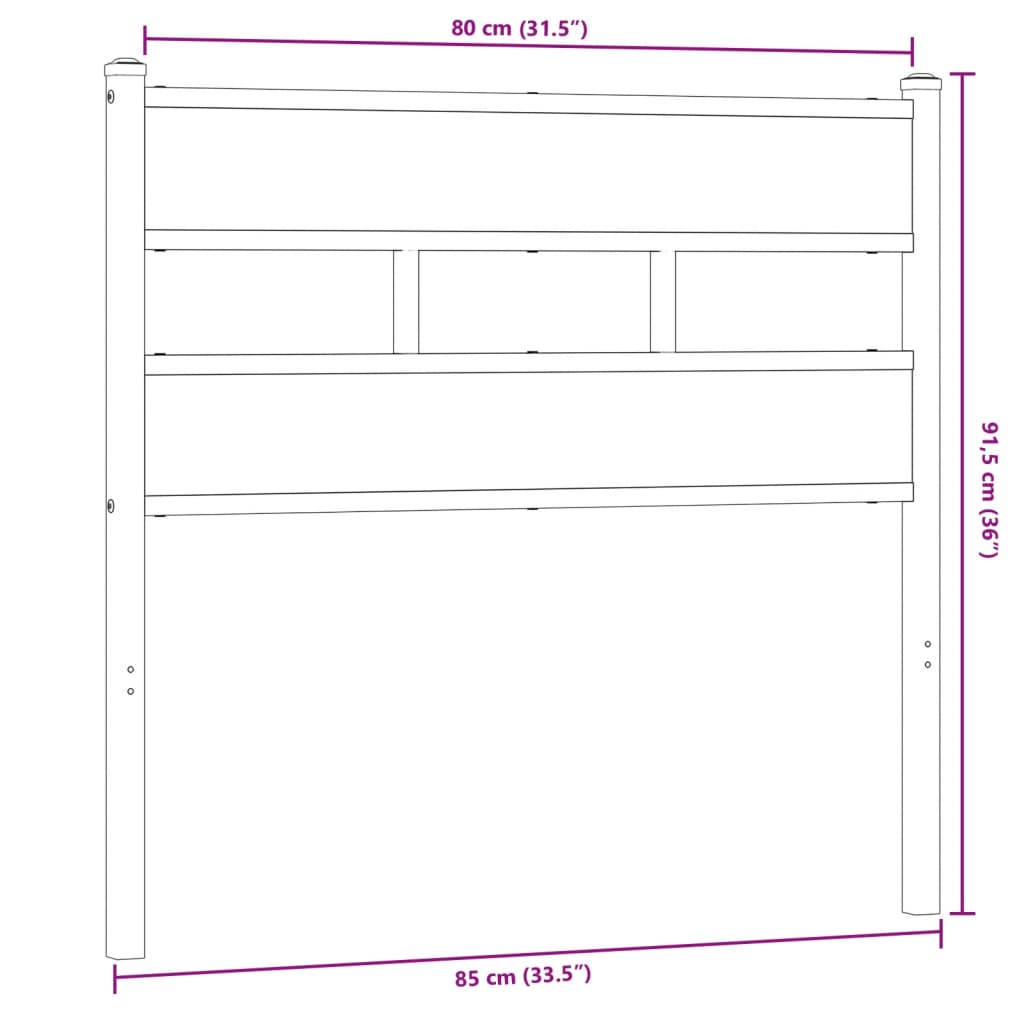 Hoofdbord 80 cm ijzer en bewerkt hout sonoma eikenkleurig is nu te koop bij PeponiXL, paradijselijk wonen!