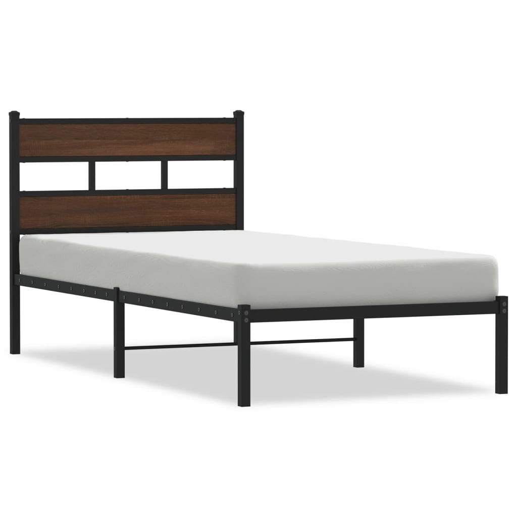 Bedframe met hoofdbord zonder matras bruin eikenkleur 75x190 cm is nu te koop bij PeponiXL, paradijselijk wonen!
