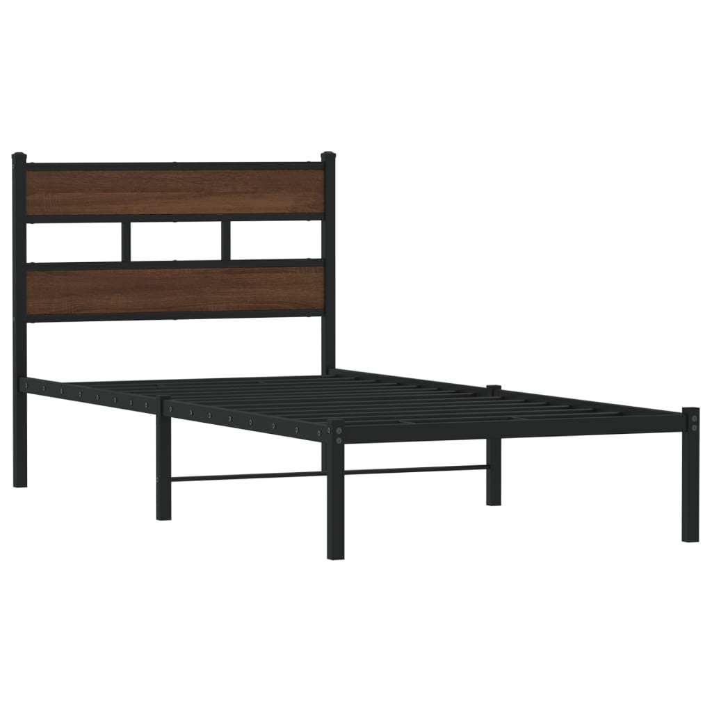 Bedframe met hoofdbord zonder matras bruin eikenkleur 75x190 cm is nu te koop bij PeponiXL, paradijselijk wonen!