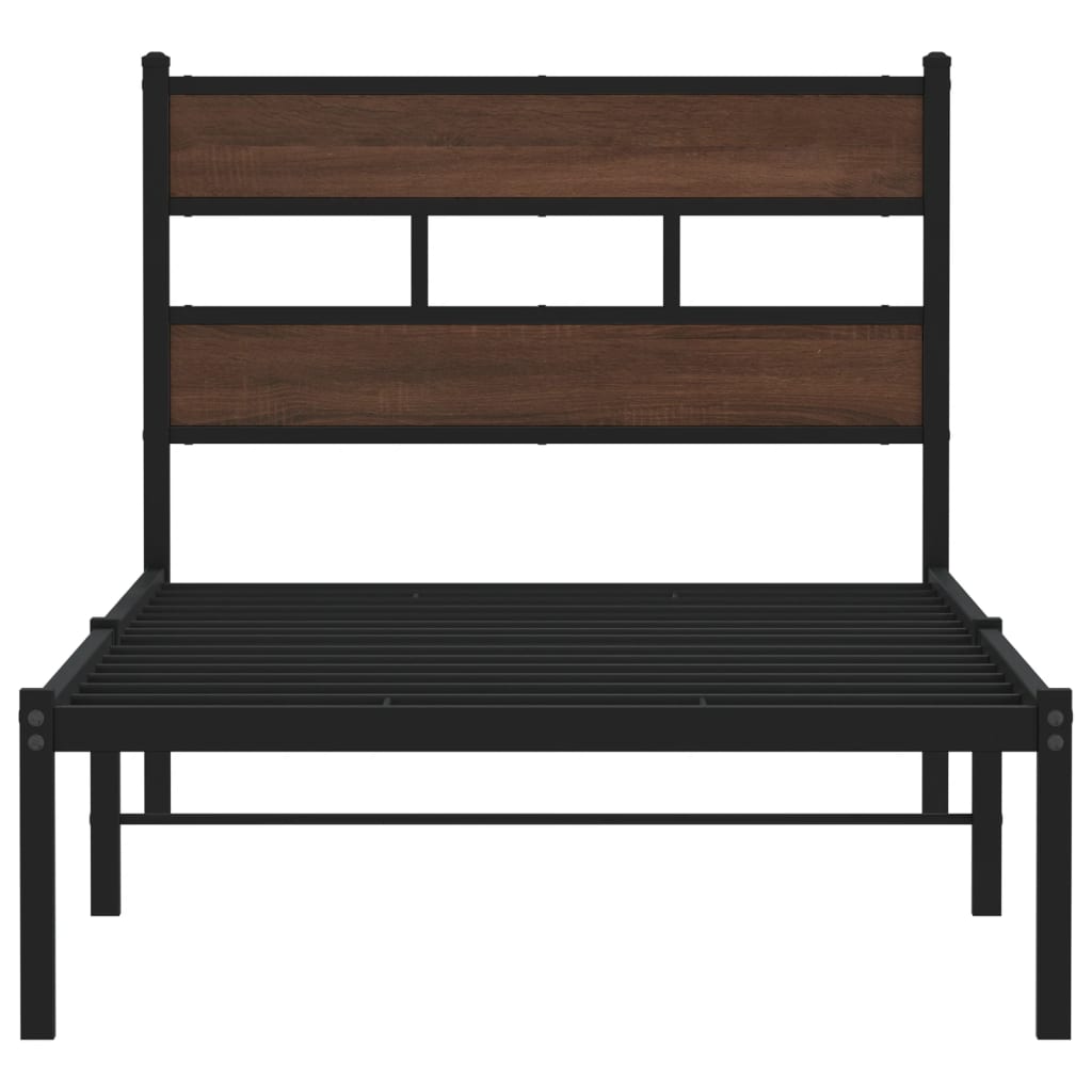 Bedframe met hoofdbord zonder matras bruin eikenkleur 75x190 cm is nu te koop bij PeponiXL, paradijselijk wonen!