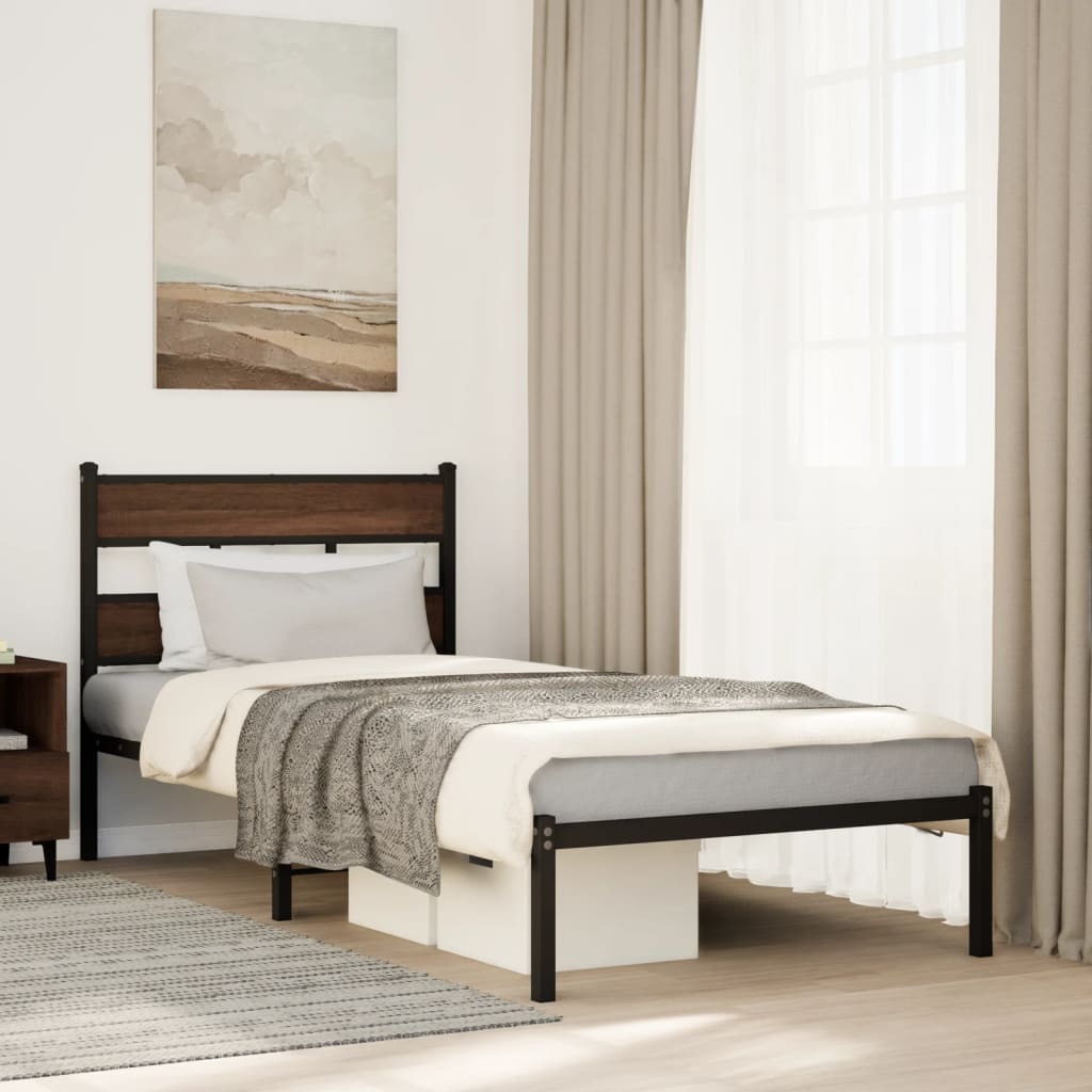 Bedframe met hoofdbord zonder matras bruin eikenkleur 75x190 cm is nu te koop bij PeponiXL, paradijselijk wonen!