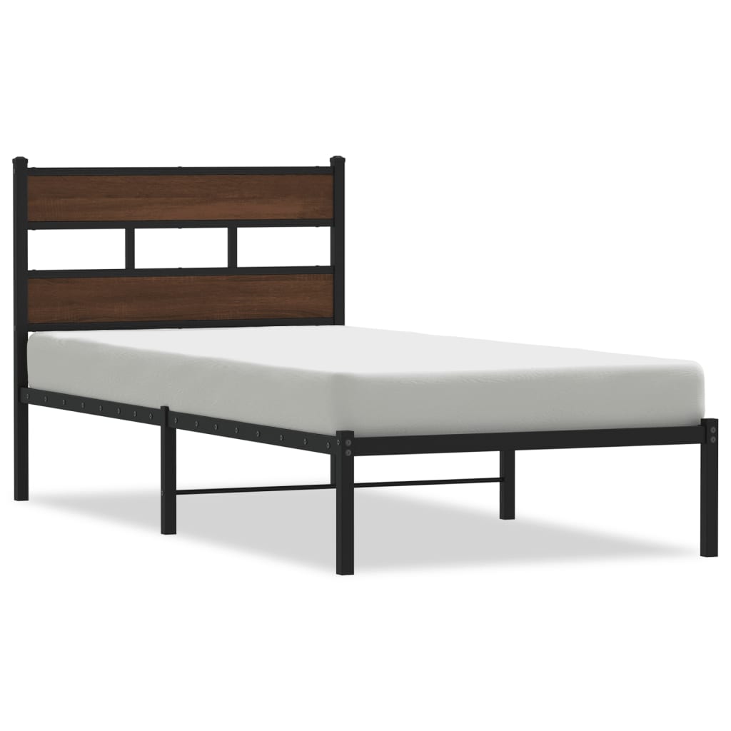 Bedframe met hoofdbord zonder matras bruin eikenkleur 80x200 cm is nu te koop bij PeponiXL, paradijselijk wonen!