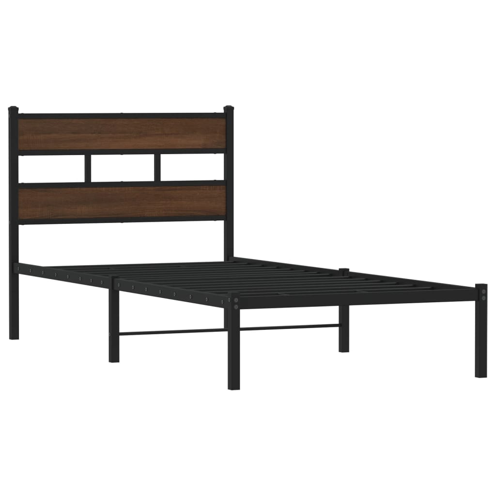 Bedframe met hoofdbord zonder matras bruin eikenkleur 80x200 cm is nu te koop bij PeponiXL, paradijselijk wonen!