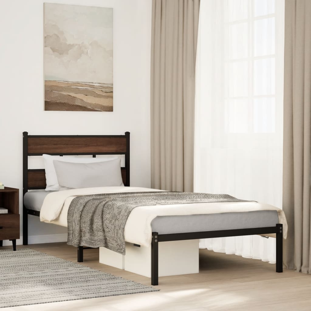 Bedframe met hoofdbord zonder matras bruin eikenkleur 90x190 cm is nu te koop bij PeponiXL, paradijselijk wonen!