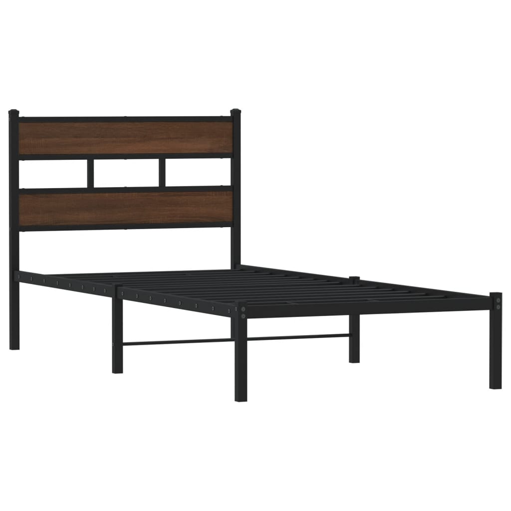 Bedframe met hoofdbord zonder matras bruin eiken 100x190 cm is nu te koop bij PeponiXL, paradijselijk wonen!