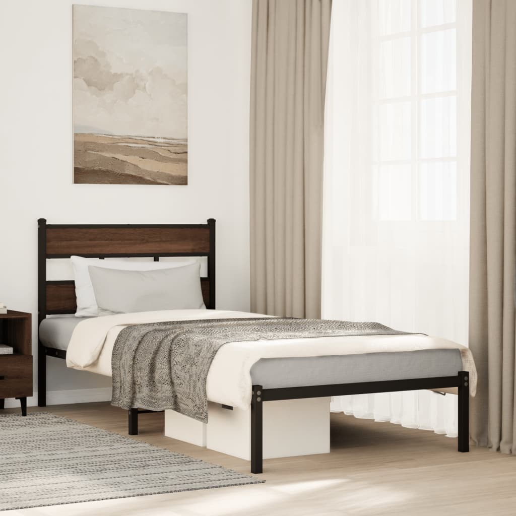 Bedframe met hoofdbord zonder matras bruin eiken 100x190 cm is nu te koop bij PeponiXL, paradijselijk wonen!