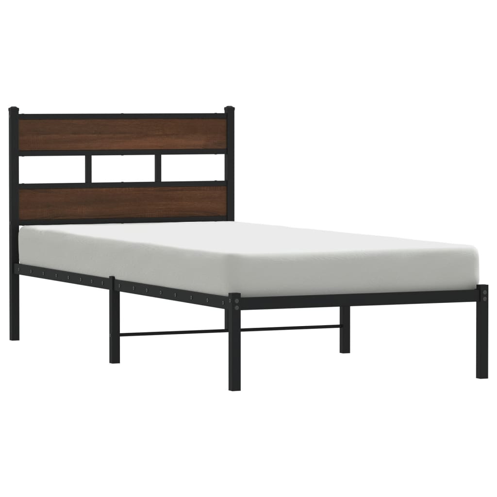 Bedframe met hoofdbord zonder matras bruin eiken 100x200 cm is nu te koop bij PeponiXL, paradijselijk wonen!