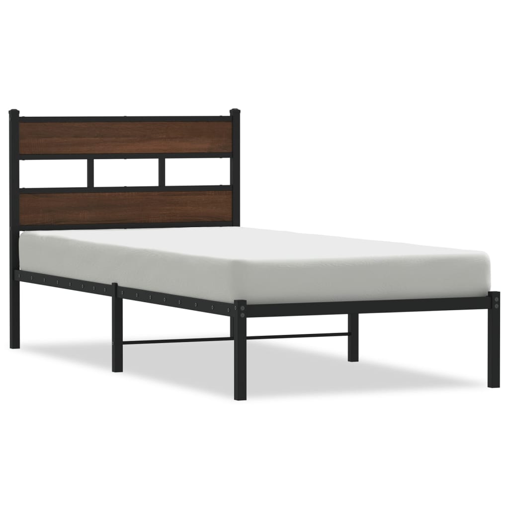Bedframe met hoofdbord zonder matras bruin eiken 107x203 cm is nu te koop bij PeponiXL, paradijselijk wonen!
