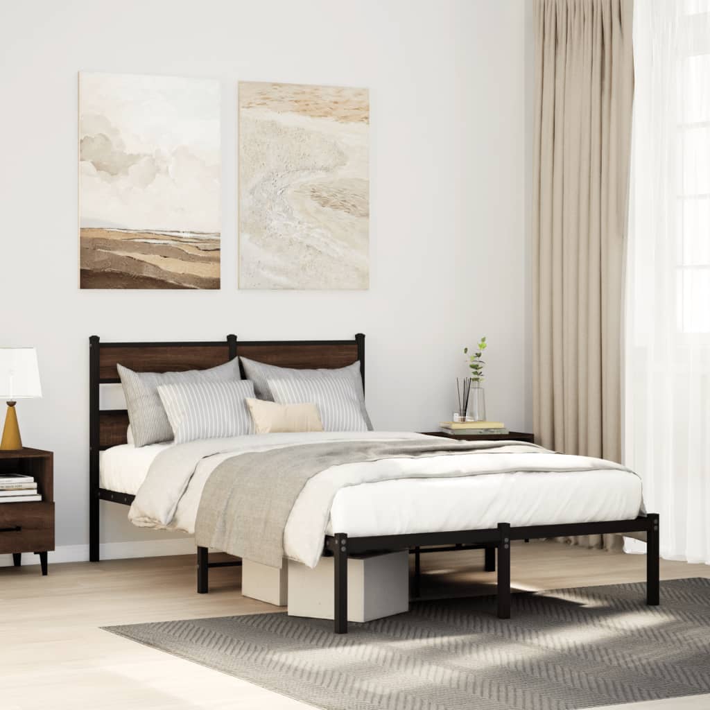 Bedframe met hoofdbord zonder matras bruin eiken 120x200 cm is nu te koop bij PeponiXL, paradijselijk wonen!