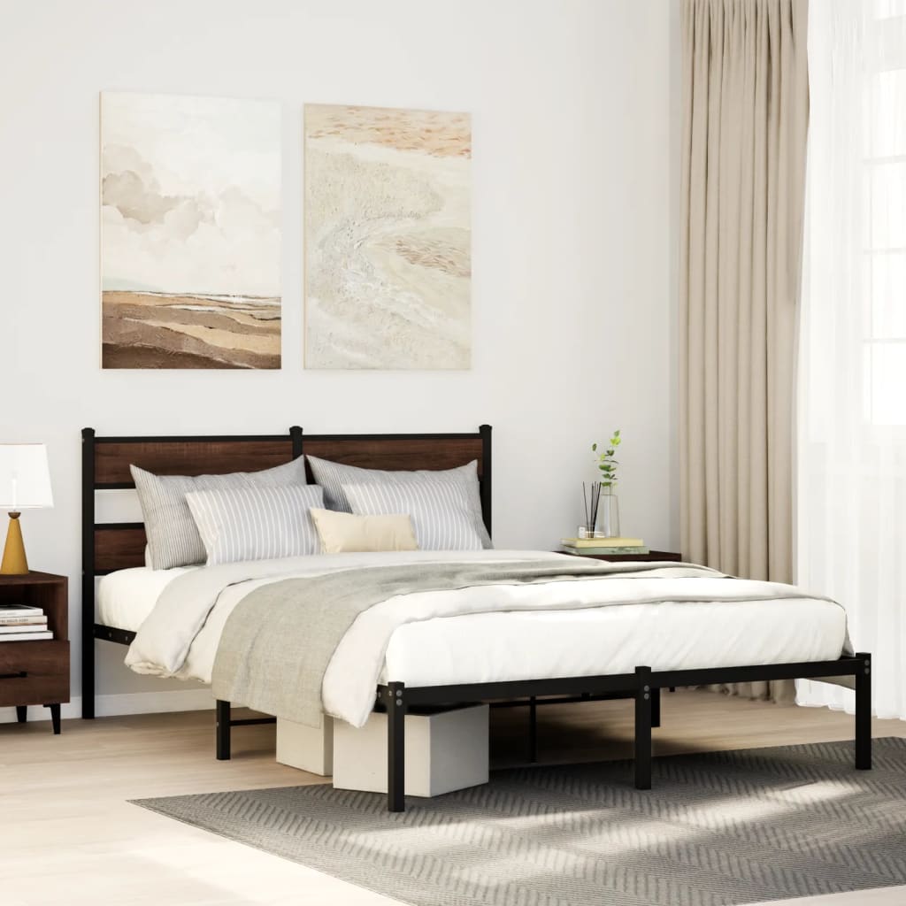 Bedframe met hoofdbord zonder matras bruin eiken 137x190 cm is nu te koop bij PeponiXL, paradijselijk wonen!