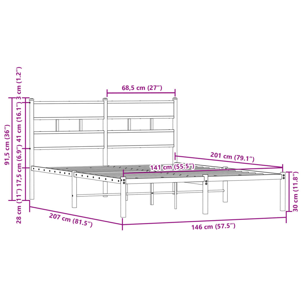 Bedframe met hoofdbord zonder matras bruin eiken 140x200 cm is nu te koop bij PeponiXL, paradijselijk wonen!