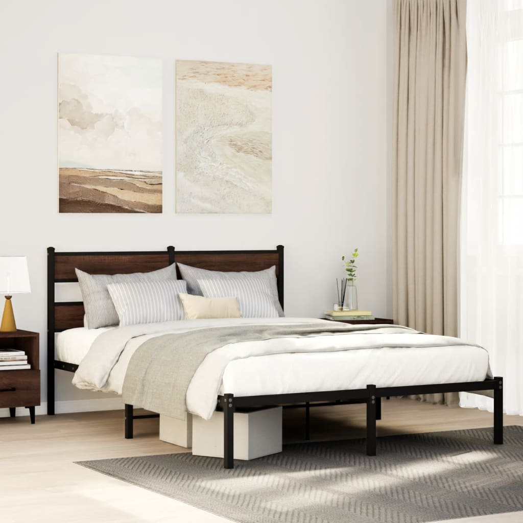 Bedframe met hoofdbord zonder matras bruin eiken 140x200 cm is nu te koop bij PeponiXL, paradijselijk wonen!