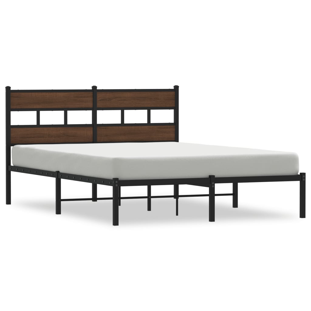 Bedframe met hoofdbord zonder matras bruin eiken 150x200 cm is nu te koop bij PeponiXL, paradijselijk wonen!