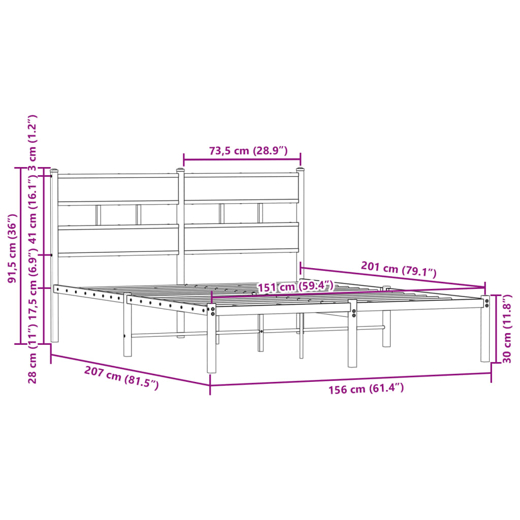 Bedframe met hoofdbord zonder matras bruin eiken 150x200 cm is nu te koop bij PeponiXL, paradijselijk wonen!