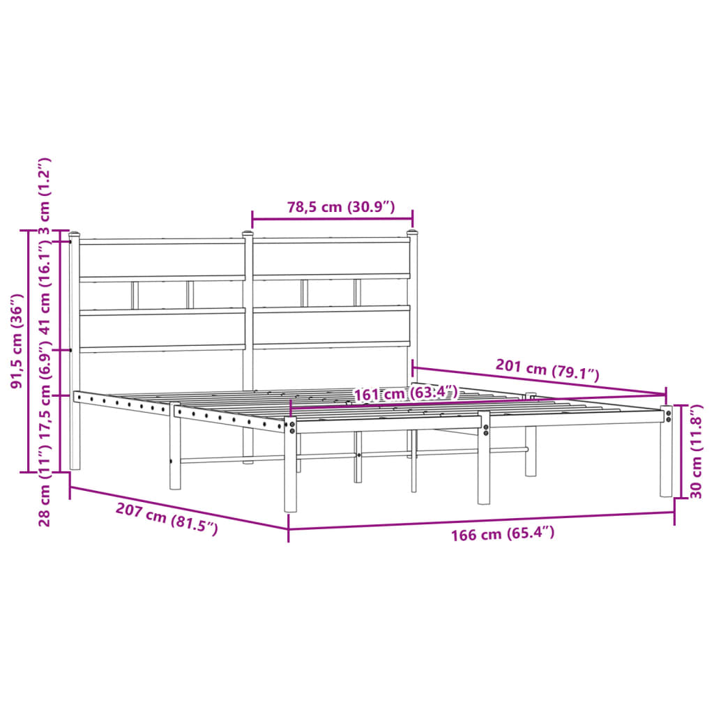 Bedframe met hoofdbord zonder matras bruin eiken 160x200 cm is nu te koop bij PeponiXL, paradijselijk wonen!