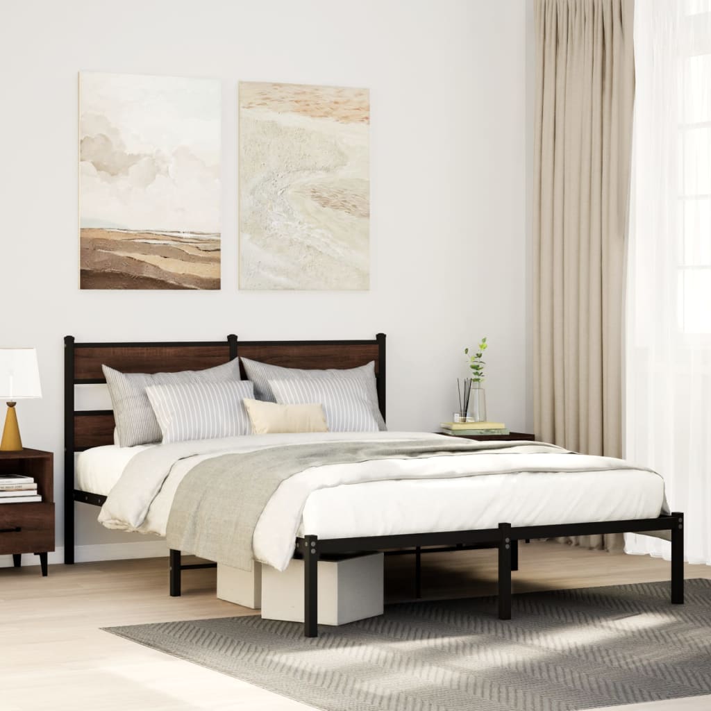 Bedframe met hoofdbord zonder matras bruin eiken 160x200 cm is nu te koop bij PeponiXL, paradijselijk wonen!