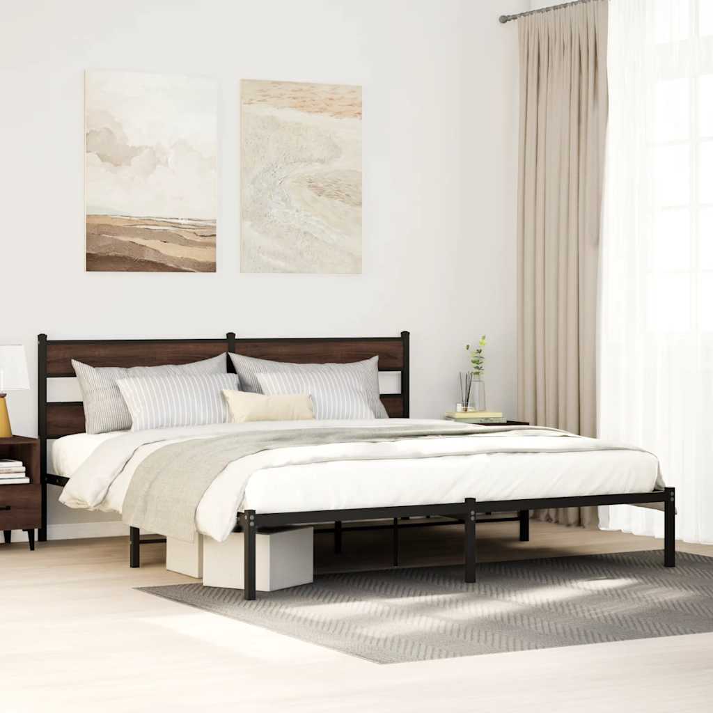 Bedframe met hoofdbord zonder matras bruin eiken 180x200 cm is nu te koop bij PeponiXL, paradijselijk wonen!